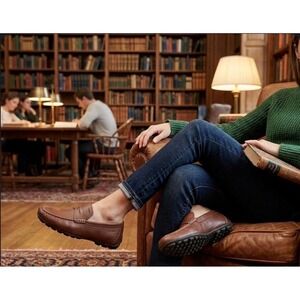 Geox Respira‎ Brown Leather Penny Loafers Moccasin Flat Comfort Driving Shoes 10